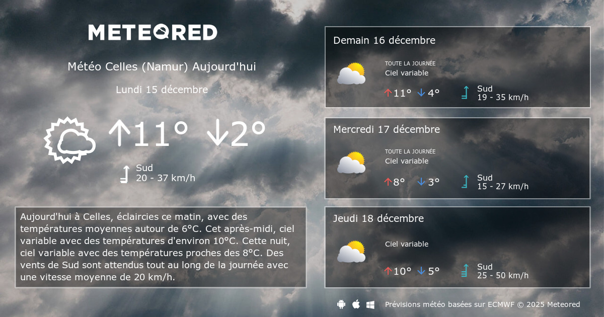 Météo Celles (Namur) 14 jours Meteored