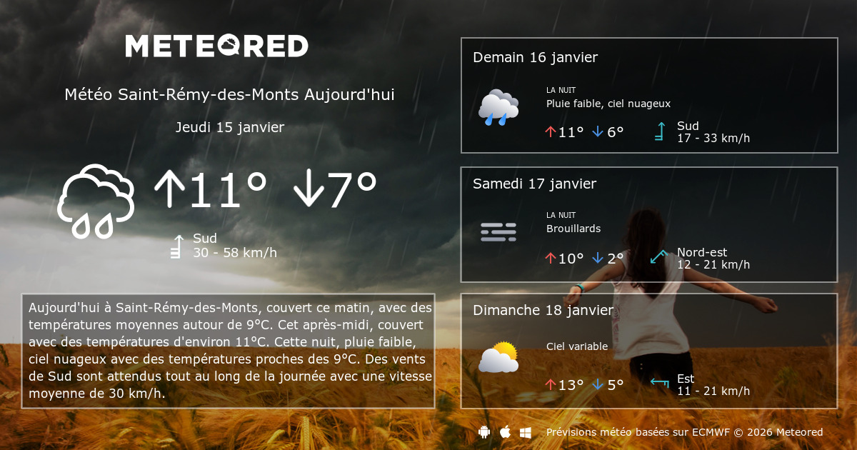 Météo SaintRémydesMonts 8 14 jours Meteored